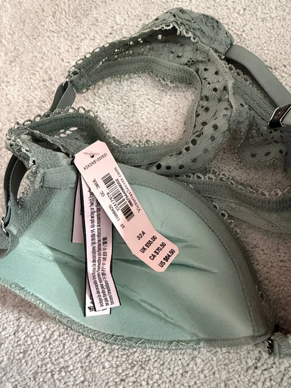Brand New Victoria's Secret Sage Lace Racerback Push-Up Bra - Picture 2 of 2